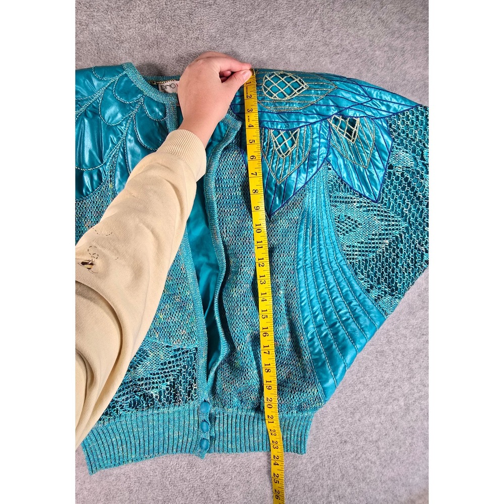 Dino Valiano Cardigan Womens XL Teal Vintage 80s Quilted Knit Jacket Eclectic - Picture 12 of 12